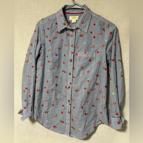 Mavi Blue Striped women’s Shirt with Red Accents - Picture 4 of 4